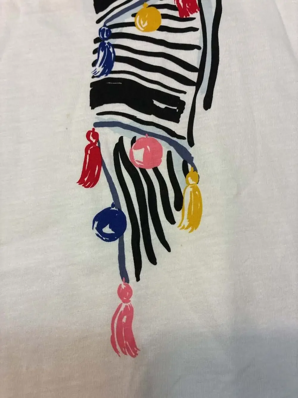 Kate Spade Broome Street T-Shirt with Scarf Print and Tassel Embellishments